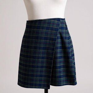 Hollister Sz‎ Small Green/Blue Plaid Polo Academia Wool Mini Skirt Preppy School